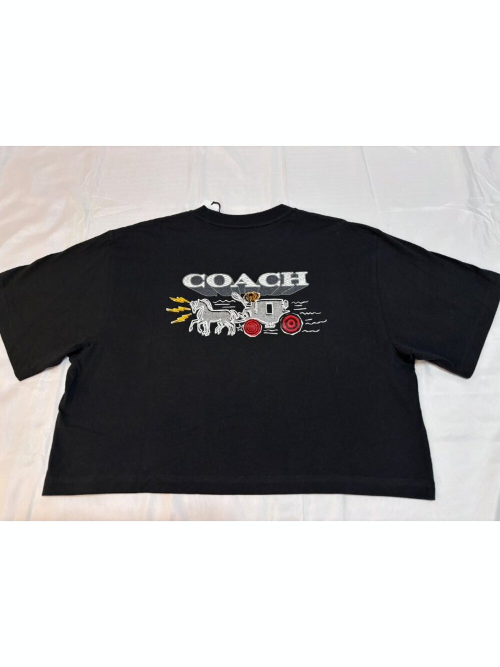 NWT Coach NY Artschool Crop Top Black Graphic Horse & Carriage T-Shirt Size M